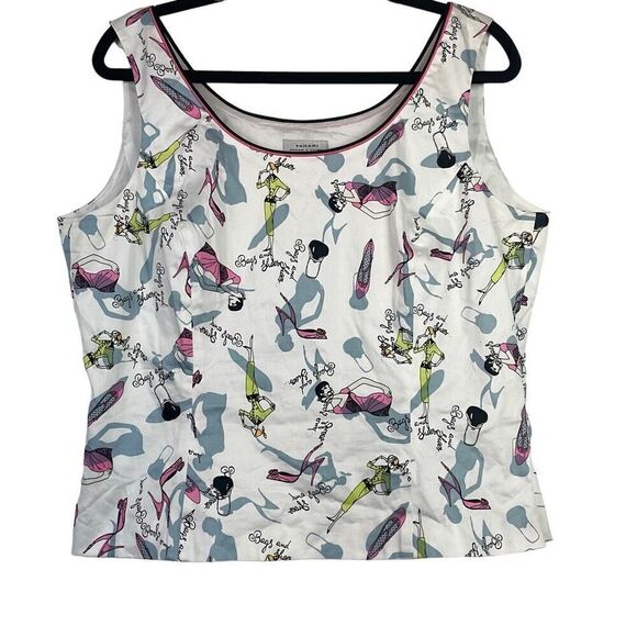 Tahari Womens Arthur S. Levine Bags and Shoes Print Sleeveless Tank Top Size 14 - Picture 1 of 9